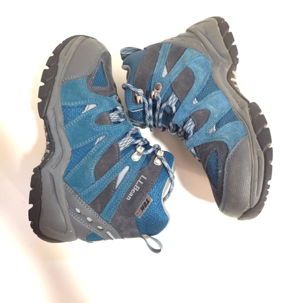 LL Bean Kids Trail Model 3 Waterproof Hiking Boots Blue Suede Mesh Size 5 - Picture 3 of 10